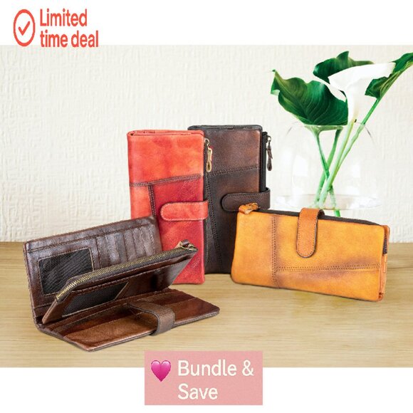 RFID Blocking Genuine Leather Wallet with 18 Card Slots & Zipper Pockets - Picture 8 of 8